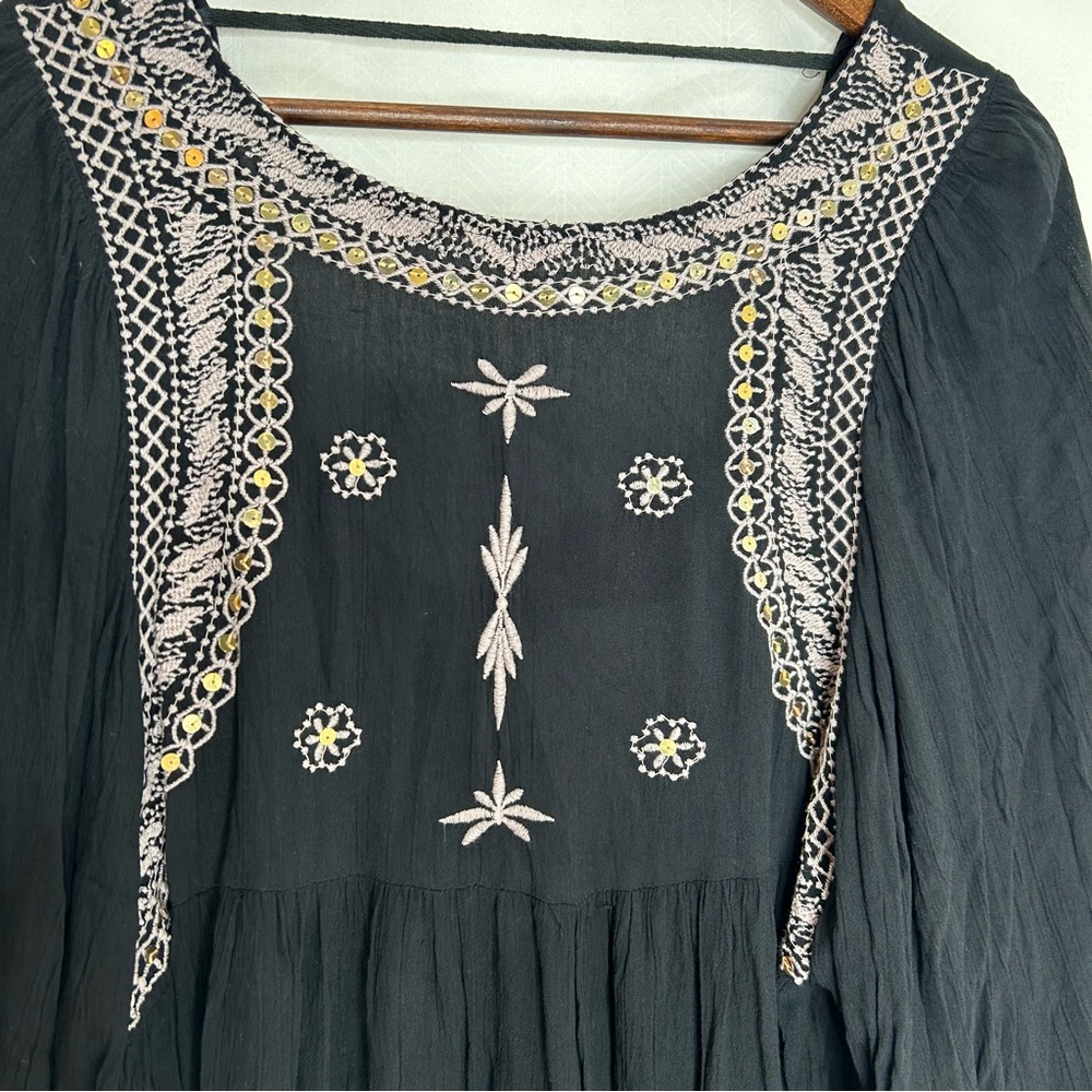 Anandas Black Boho Peasant Blouse Long Sleeve Siz… - image 4